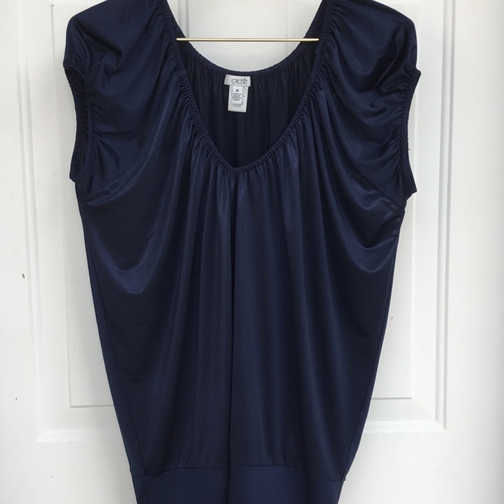 🤩Cache Dark Navy Blue Sheen Slouchy Casual Top